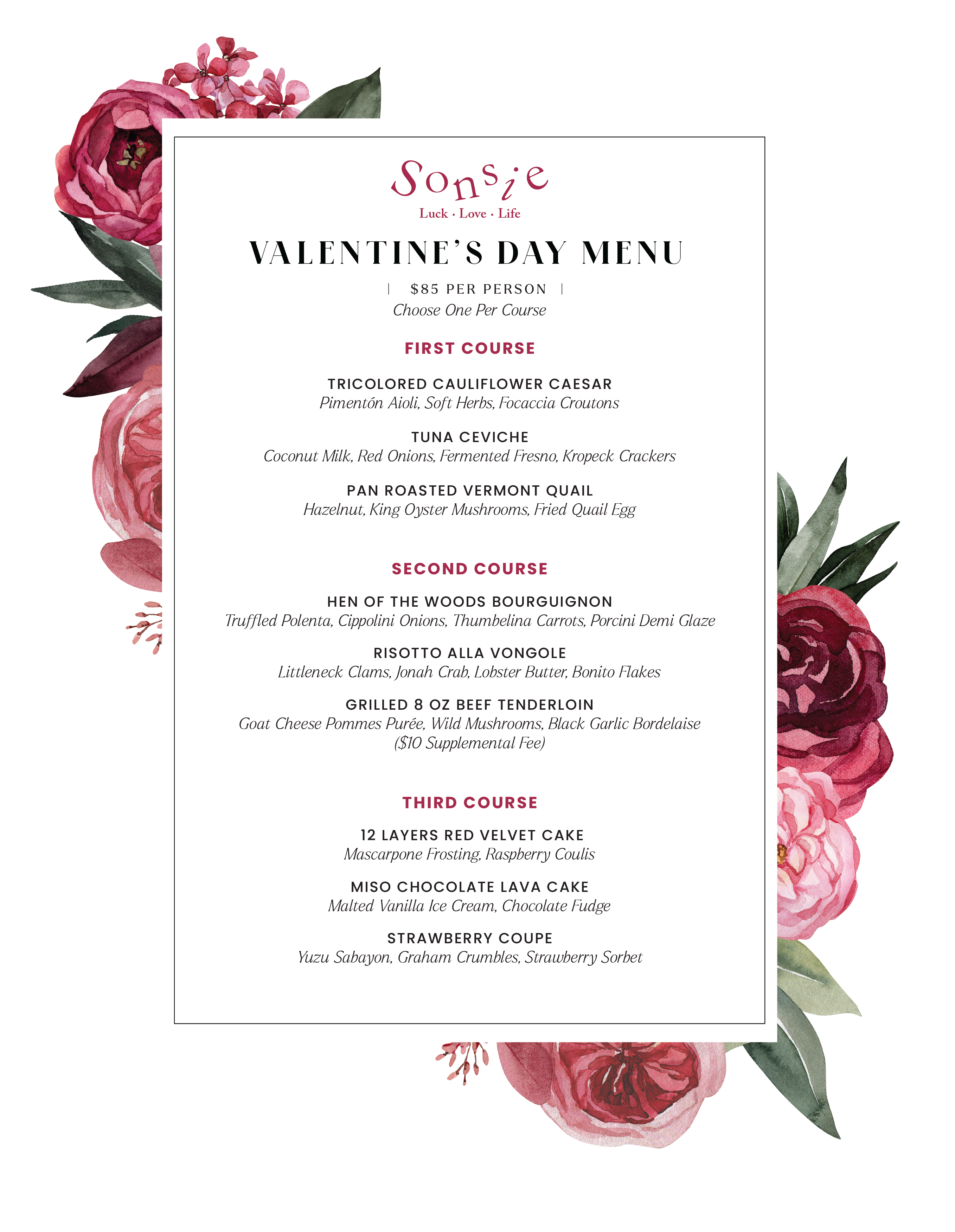 Celebrate Valentine’s Day with a Romantic Dinner at Sonsie