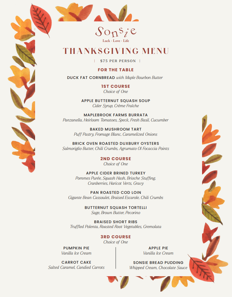 Join Us for a Cozy and Delicious Thanksgiving Dinner at Sonsie